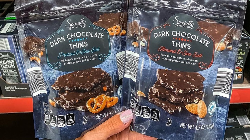 Bags of Aldi's dark chocolate thins