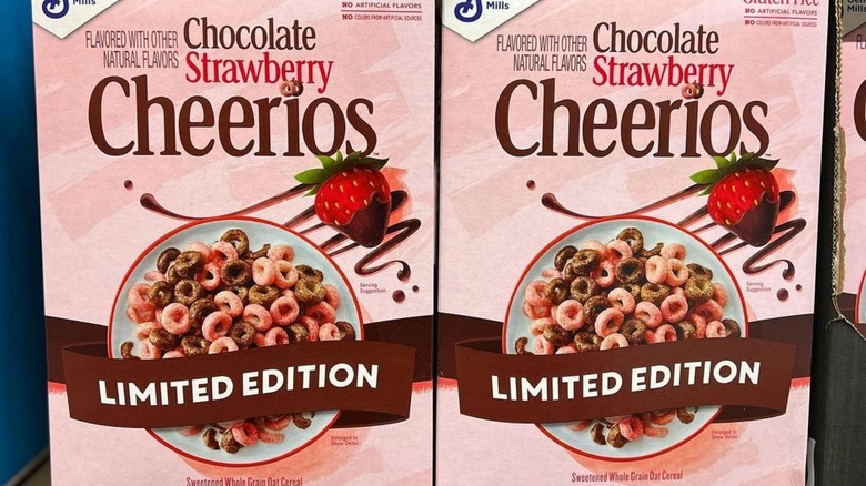 Pink boxes of new Cheerios