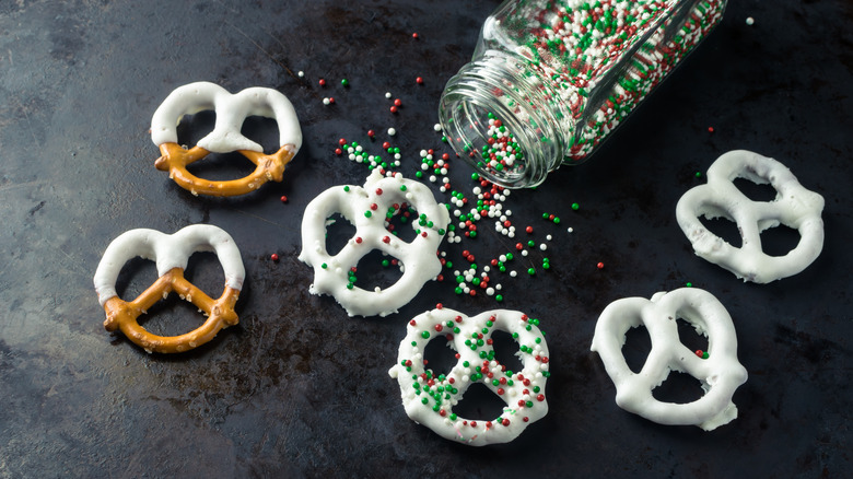 Holiday chocolate covered pretzels