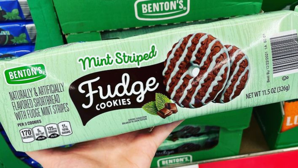 Package of Benton's mint-striped fudge cookies at Aldi