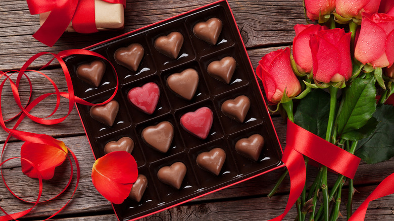 heart shaped chocolates with roses