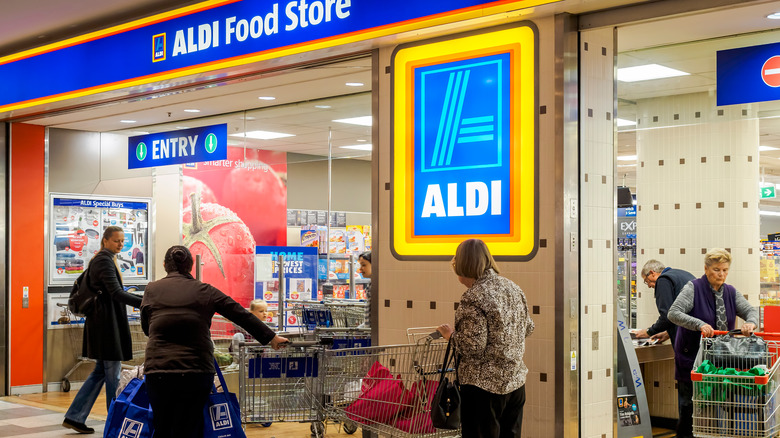 Customers in an Aldi store