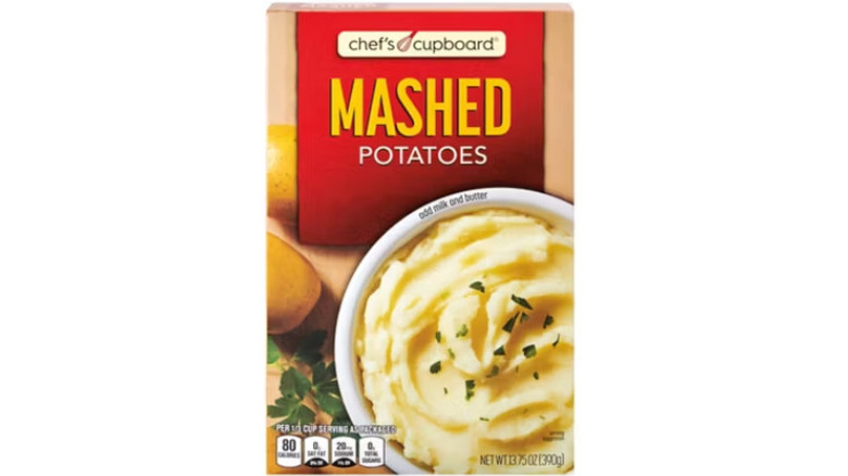 Chef's Cupboard instant mashed potatoes package from Aldi