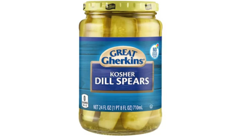 a jar of Great Gherkins Kosher Dill Spears from Aldi
