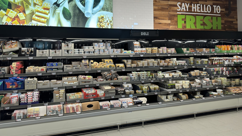 Refrigerated section of an Aldi's store