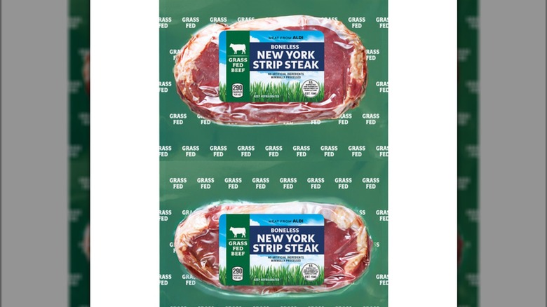 Two pack of USDA Grass Fed Boneless New York Strip Steak from Aldi
