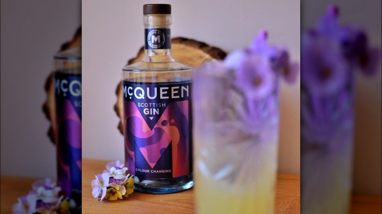 bottle of McQueen color changing gin