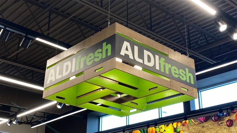 Aldi sign overhanging in store