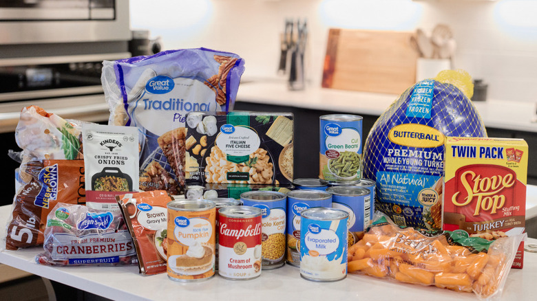 Walmart Thanksgiving ingredients on kitchen counter