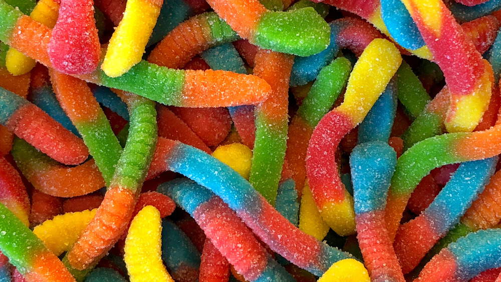 Colorful sour gummy worms