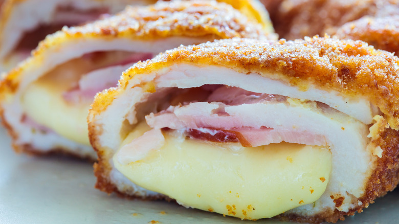 Closeup view of chicken cordon bleu