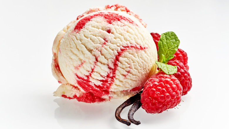 vanilla ice cream with raspberry swirls