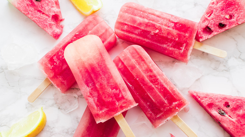 Watermelon popsicles on ice 