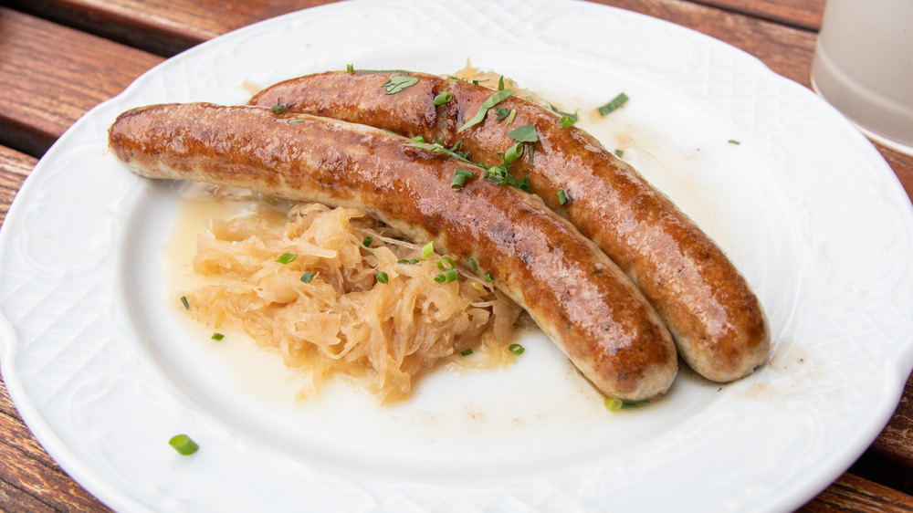 Bratwurst and sauerkraut on a plate
