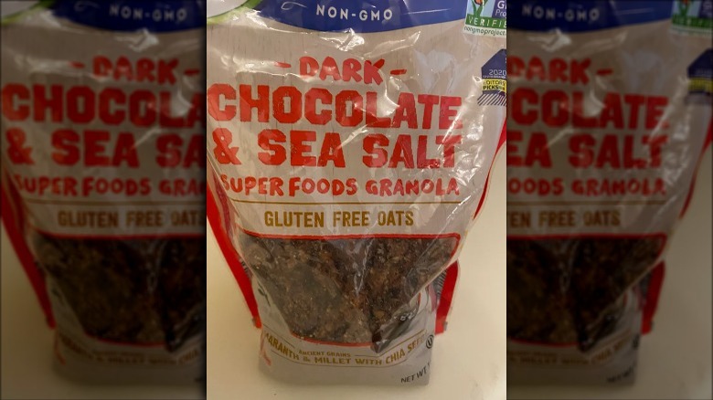 bag of Aldi's dark chocolate and sea salt granola