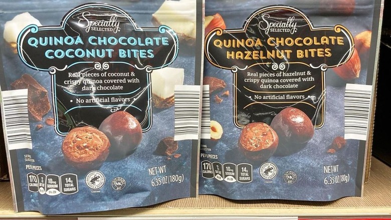 Aldi's quinoa chocolate bites in blue bags
