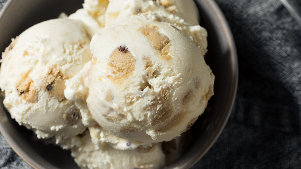 Cookie dough ice cream in a bowl