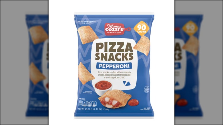 Bag of frozen pizza snacks with pepperoni and mozzarella