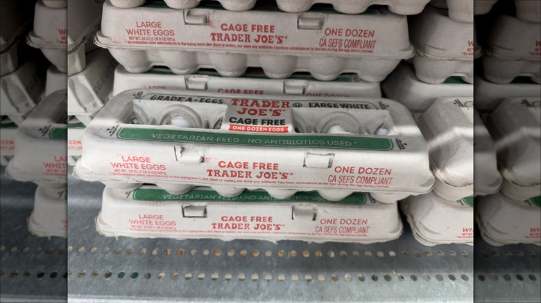 Cartons of cage-free eggs for sale at Trader Joe's