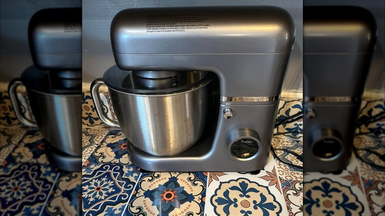 Stand mixer from Aldi on patterned tiles