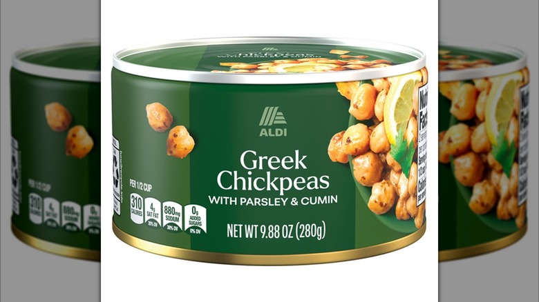 can of Aldi Greek seasoned chickpeas
