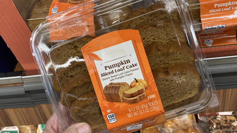 package of Aldi pumpkin loaf cake