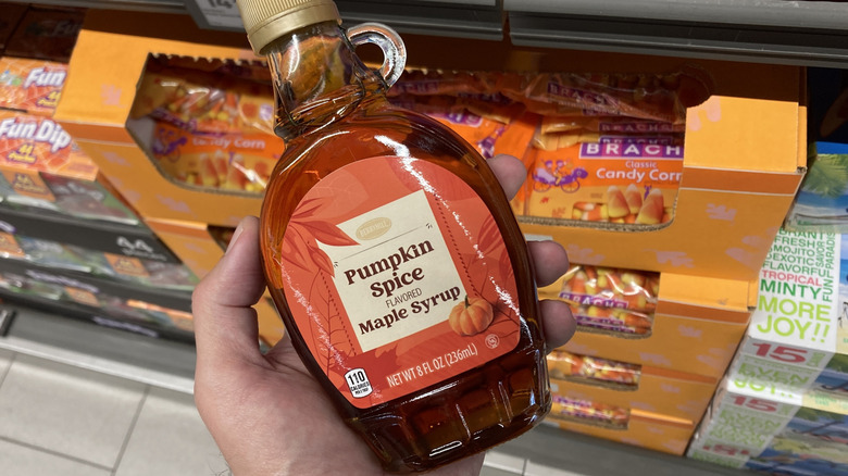 bottle of Aldi pumpkin spice syrup