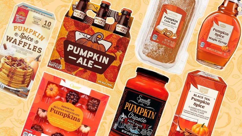 collage of Aldi's pumpkin products
