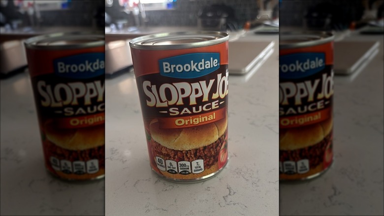 Can of Brookdale Sloppy Joe Sauce on kitchen counter