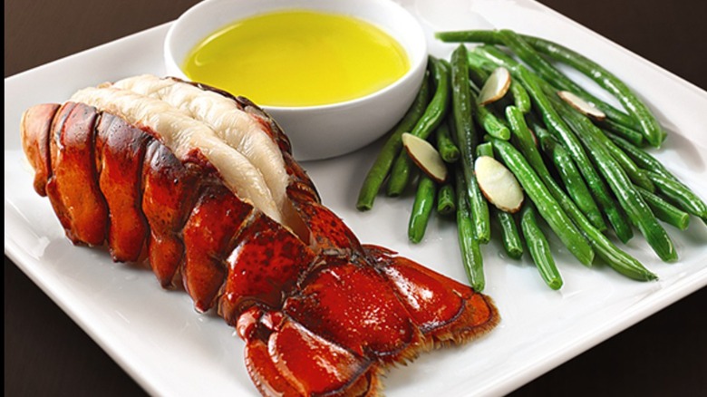 Lobster tail with butter and green beans