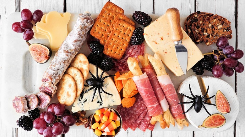 Halloween cheese meat and fruit platter