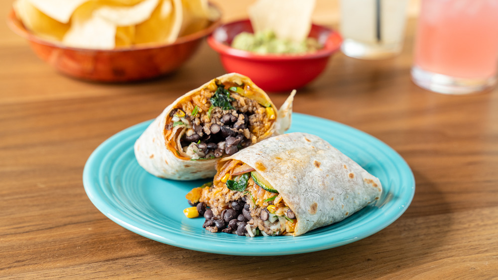 Two halves of a burrito