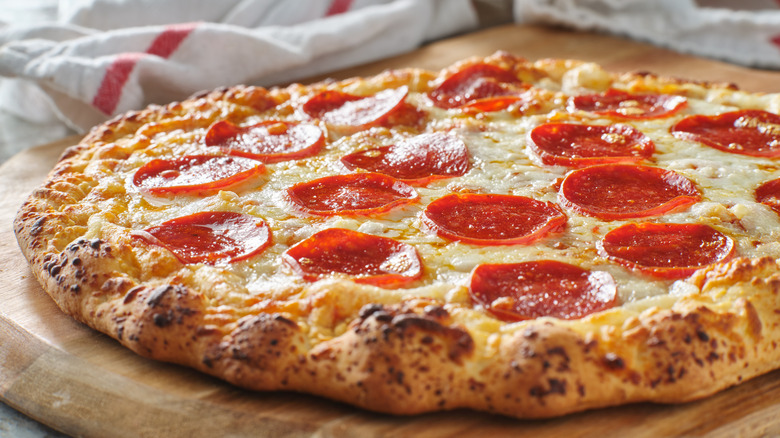 Pepperoni pizza with thick crust