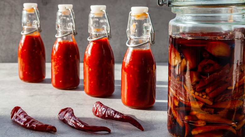 small bottles of hot sauce