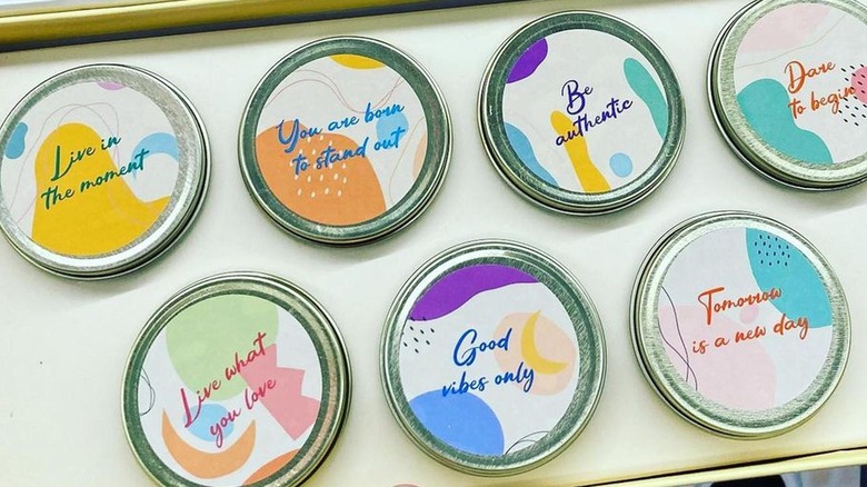 Overhead view of Aldi's daily affirmation candles.