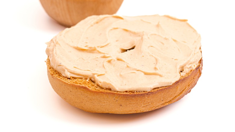 pumpkin bagel with pumpkin cream cheese