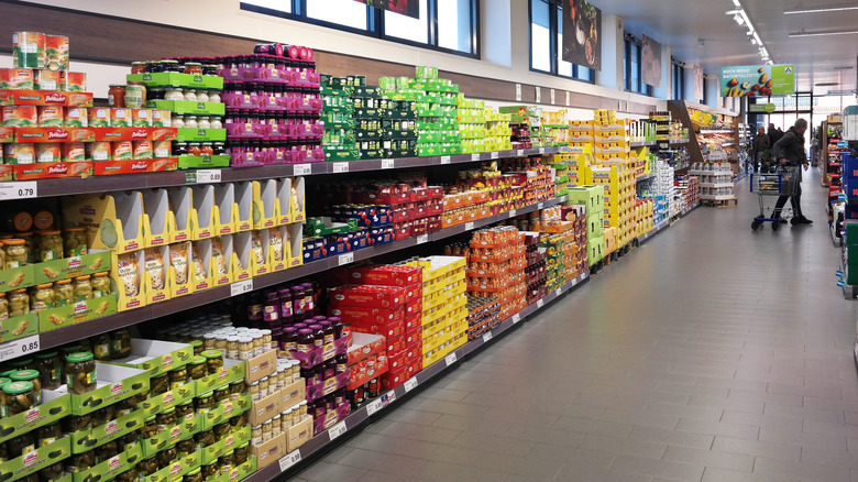 Stocked shelves in Aldi store