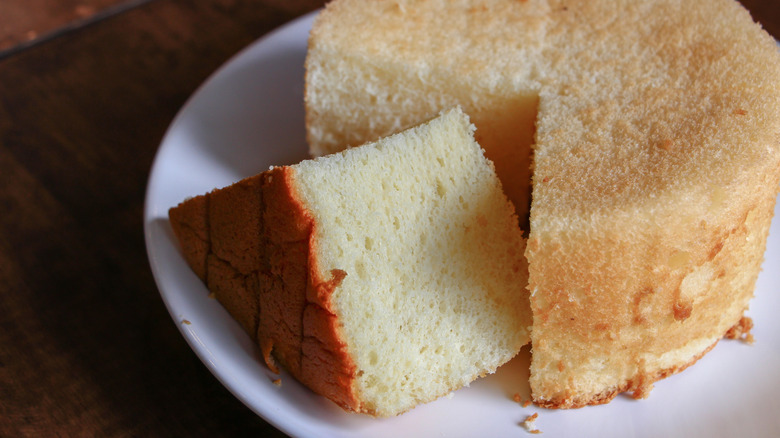 Fluffy chiffon cake with a slice cut out