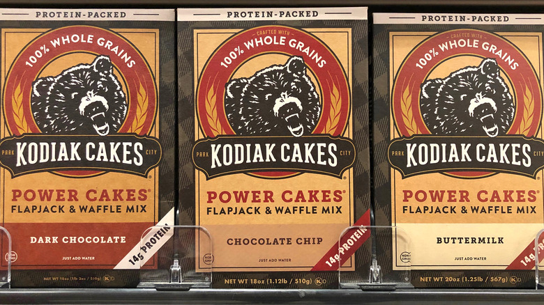 shelved kodiak cake mix boxes