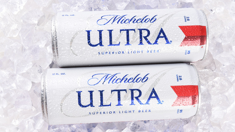Michelob Ultra beer cans on ice