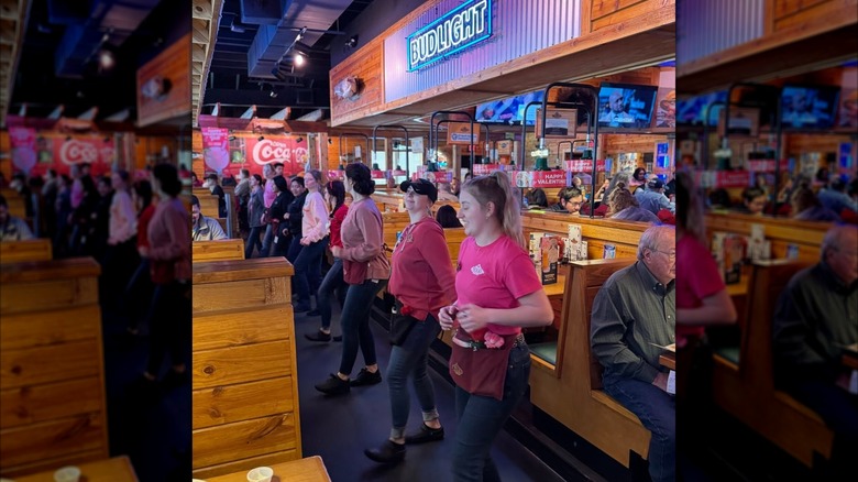 Texas Roadhouse employees line dancing
