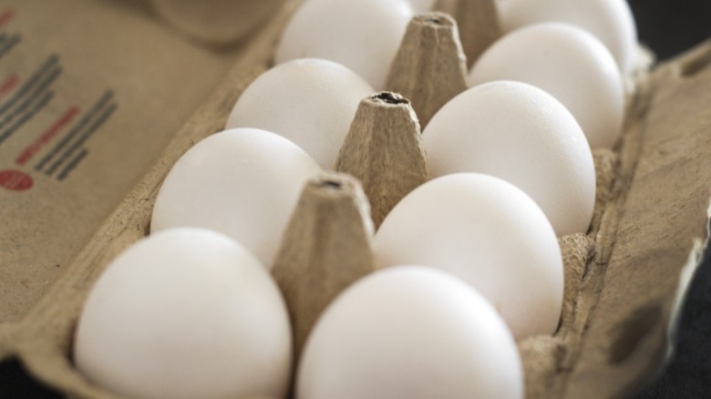 Up close carton of eggs