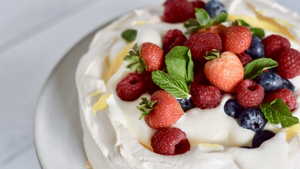 Pavlova with fruit on top