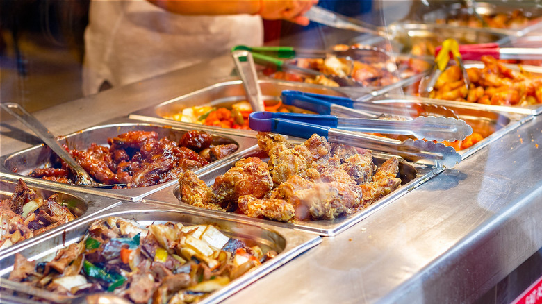 Buffet with marinated meats  