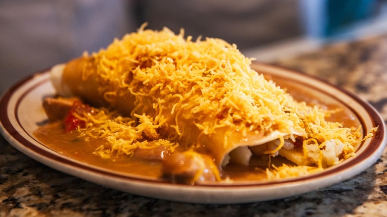 A breakfast burrito with cheese and green chili at Pete's Kitchen