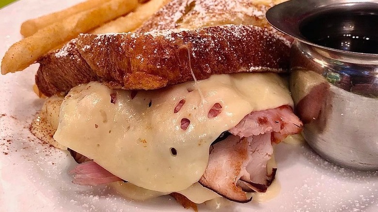 Ham, smoked turkey, and havarti cheese on Brioche French toast