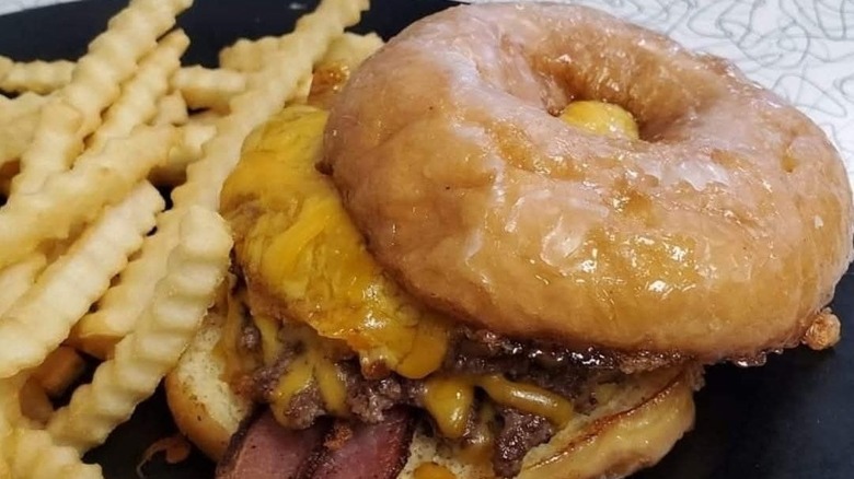 A donut double bacon cheeseburger at Olivette Diner