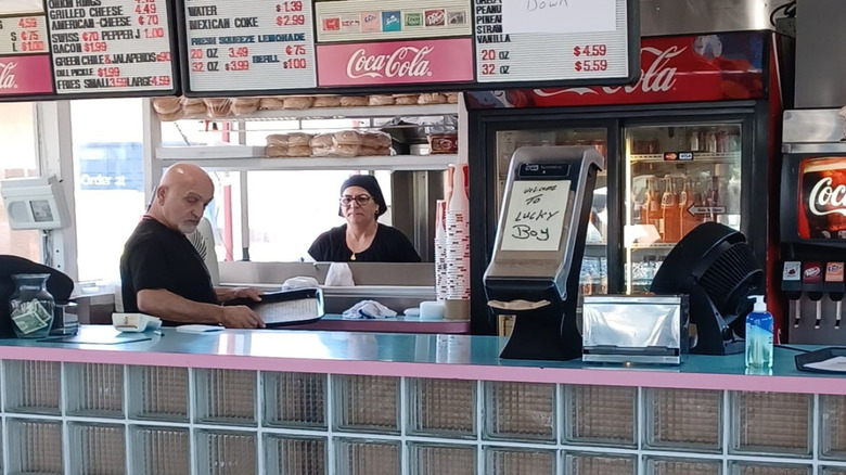 Lucky Boy Burger Shop counter and kitchen