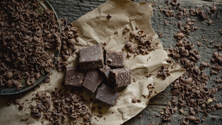 Chunks and shavings of chocolate