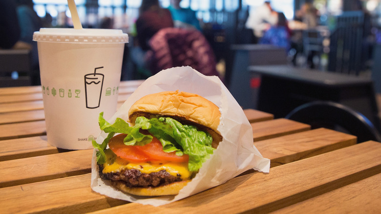 Shake shack burger with a shake.